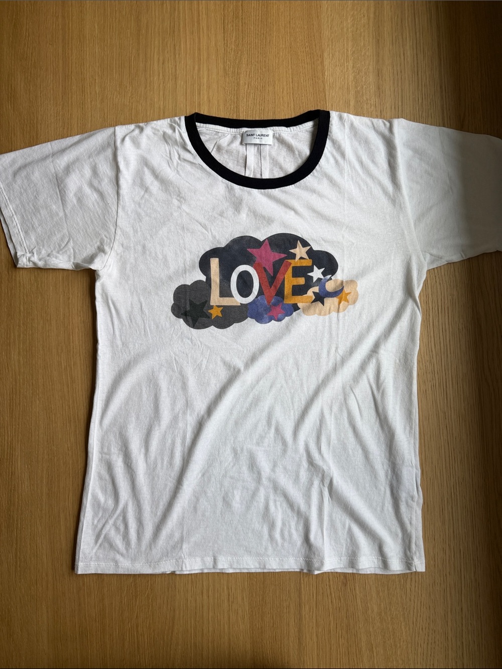 Saint Laurent Women’s Graphic 'LOVE' Ringer Tee with Black Collar